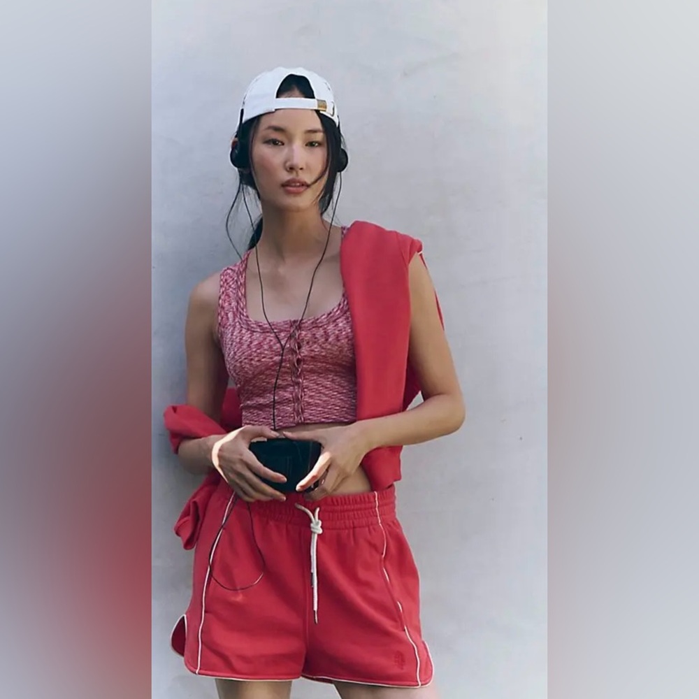 FP Movement by Free People Pink Red Marled Crop Tank Top